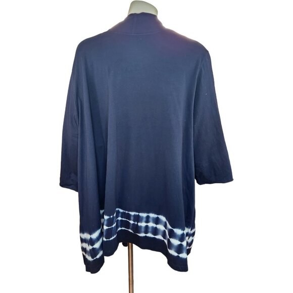 Woman Within Long Sleeve Open‎ Faced Cardigan Size 2X Navy White Tye-Dye Bottom - Picture 6 of 9